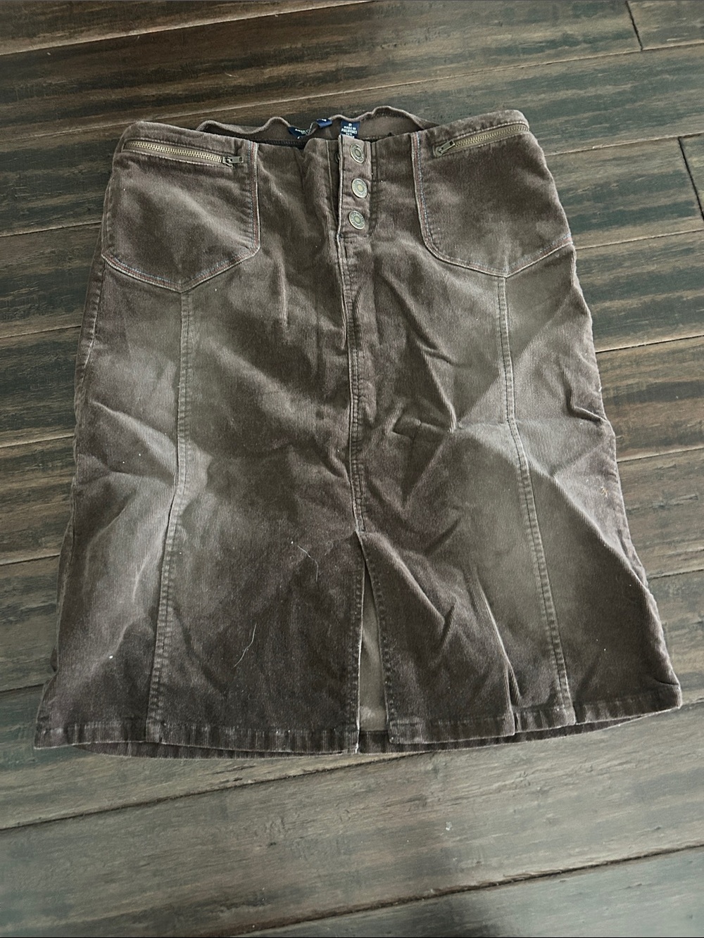 American Eagle Outfitters Dark Brown Corduroy Button-Front Pencil Skirt